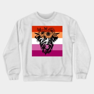 highland cow lesbian flag Crewneck Sweatshirt